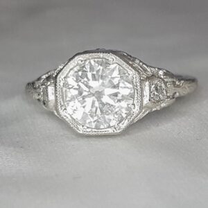 Vintage Antique Round  Old Euro Cut  Diamond 1.72ct SI2-H 18k white gold ring