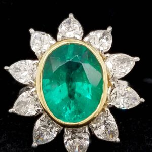Platinum 18k yellow gold engagement Ring 4.58CT. Natural  Gem  Green  Emerald Oval Shape GIA cert