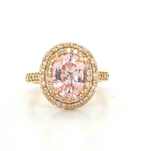18k yellow gold engagement Ring 3.15ct Natural no heat peach padparadcha Sapphire in oval shape GIA cert
