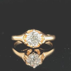 14k yellow gold vintage engagement ring natural round cut diamond 0.52Ct. circ 1930's