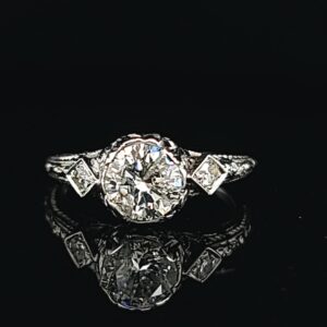 1.10ct. Vintage filigree art deco 14k white  gold engagement ring natural round  Diamond circ 1920's I1-I