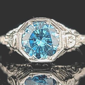 Platinum vintage  art deco filigree  engagement ring 1.65ct natural blue round Diamond circ 1930's