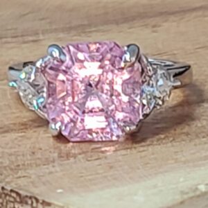 14k white  gold engagement ring radiant cut natural pink tourmaline 5.99ct.