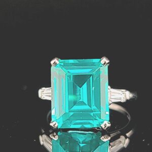 Vintage 14k white gold engagement Ring 9.03CT.Gem blue Caribbean tourmaline emerald shape