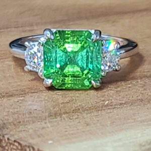 14k white gold engagement Ring 3.80CT. Natural green tourmaline radiant shape