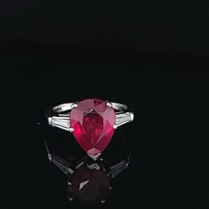 VINTAGE PLATINUM RING 5.29ct. Natural ruby pear shape
