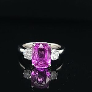 Platinum Vintage engagement ring natural cushion cut untreated pink sapphire 3.08ct