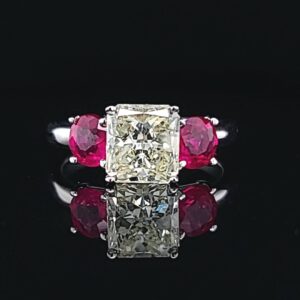 14k white  gold three stones engagement ring 1.72ct natural yellow  Diamond radiant shape