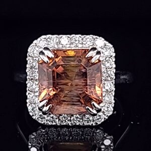 14k white gold engagement Ring 5.44CT. Natural peach tourmaline radiant shape