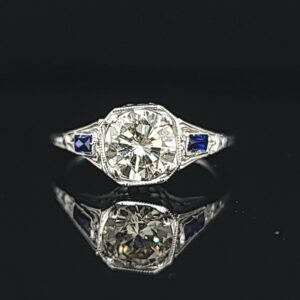 14k white gold Vintage ANTIQUE engagement ring ROUND Diamond 1.03ct SI1-J
