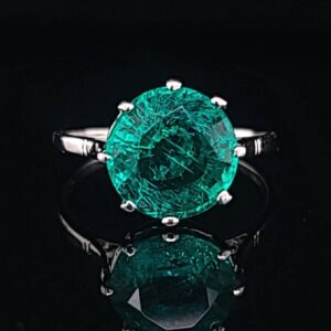 Vintage Platinum engagement Ring 3.14CT natural Green Emerald round cut circ 1920's