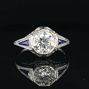18k white gold art deco filigree ANTIQUE engagement ring ROUND euro cut Diamond 1.48ct.SI1