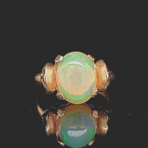 ANTIQUE VICTORIAN 14K YELLOW  Gold Ring 2.50CT. Natural oval Opal circ  1910's