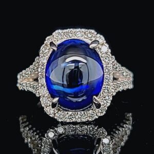 14k white  gold engagement Ring 8.78CT.Blue  Sapphire cabochone oval shape