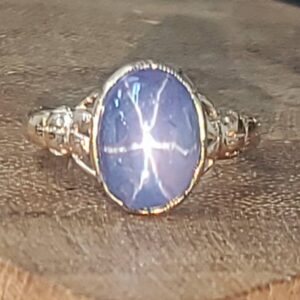 Antique 10k yellow gold engagement ring natural star sapphire 7.25ct.