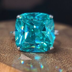 Tiffany &  Co 18K white Gold Ring Caribbean blue tourmaline Gem of cushion Shape 19.75ct