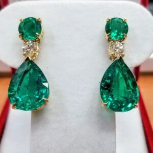14k yellow gold Gem Colombian emerald drop earrings 14.43CT pear shape