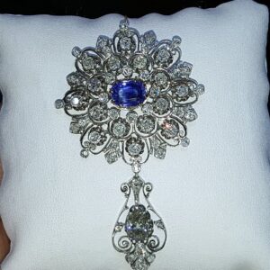 Victorian Vintage Art Deco Diamond Pin and sapphire Pendant
