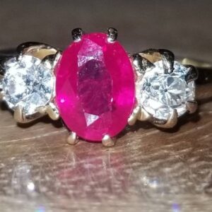 1.10ct. Vintage 14k yellow gold three stone engagement ring natural Burma ruby  circ 1920's