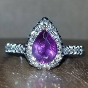 14k white gold engagement Ring 1.57ct Natural purple Gem Sapphire in pear shape