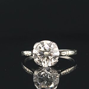 1.58carat 18k white gold art deco filigree  engagement ring natural euro cut round  Diamond circ 1930's