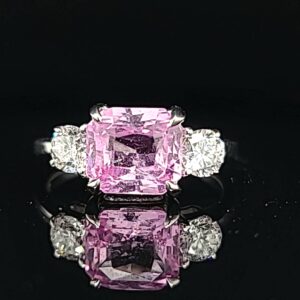14k white gold  engagement ring 2.56ct. natural  pink sapphire radiant cut