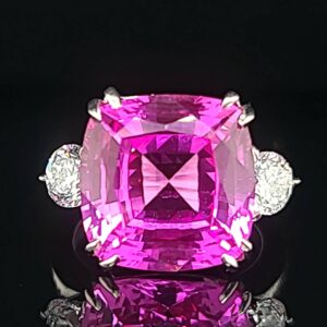 14k white gold Vintage engagement ring 14.90ct. Gem  pink sapphire cushion cut