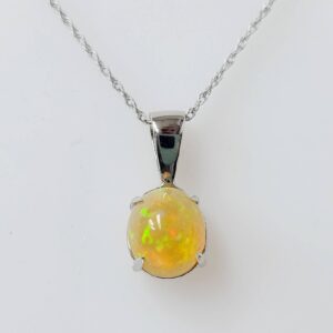 Vintage 14k white gold necklace Pendant 4.95ct. natural multie color  opal