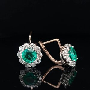 14K White Rose Gold Gem Colombia Emerald Earrings 3.62 ct Round Shape